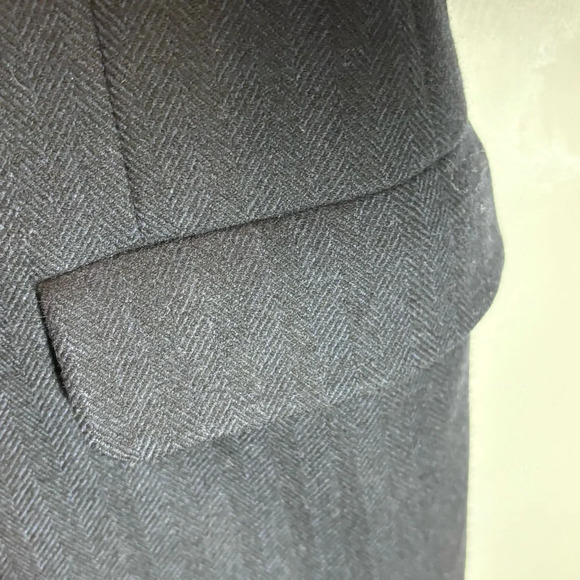 AQUASCUTUM Sz 40 Wool Removable Lining Herringbone Shoulder Pads Mid-Length Coat - Picture 5 of 16